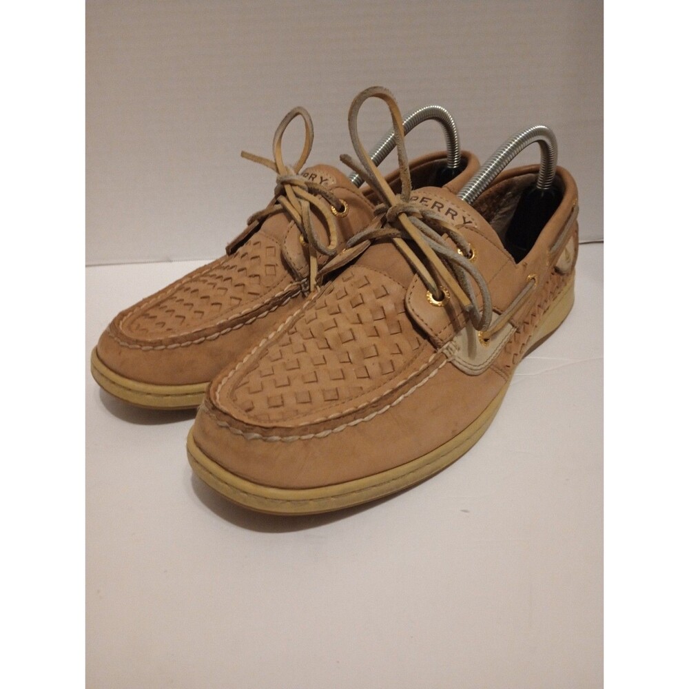 Sperry Top-Sider women’s  Boat Shoes Woven Brown Leather Lace-Up Size 10